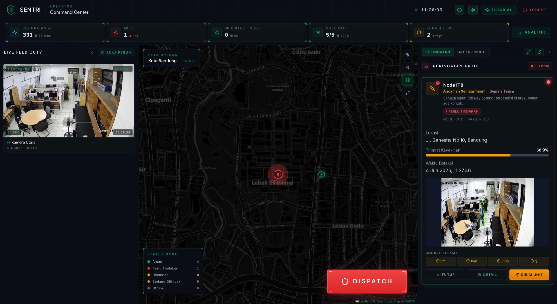 Actual SENTRI command center screen